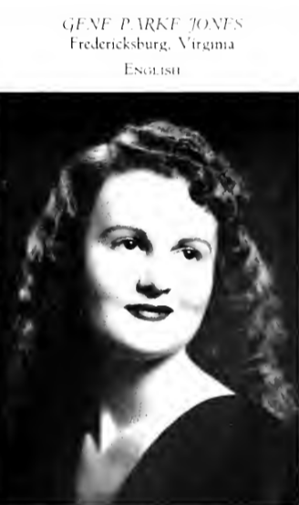 A black and white image of Gene Jones Pierson. She wears a black shirt and has long wavy hair.